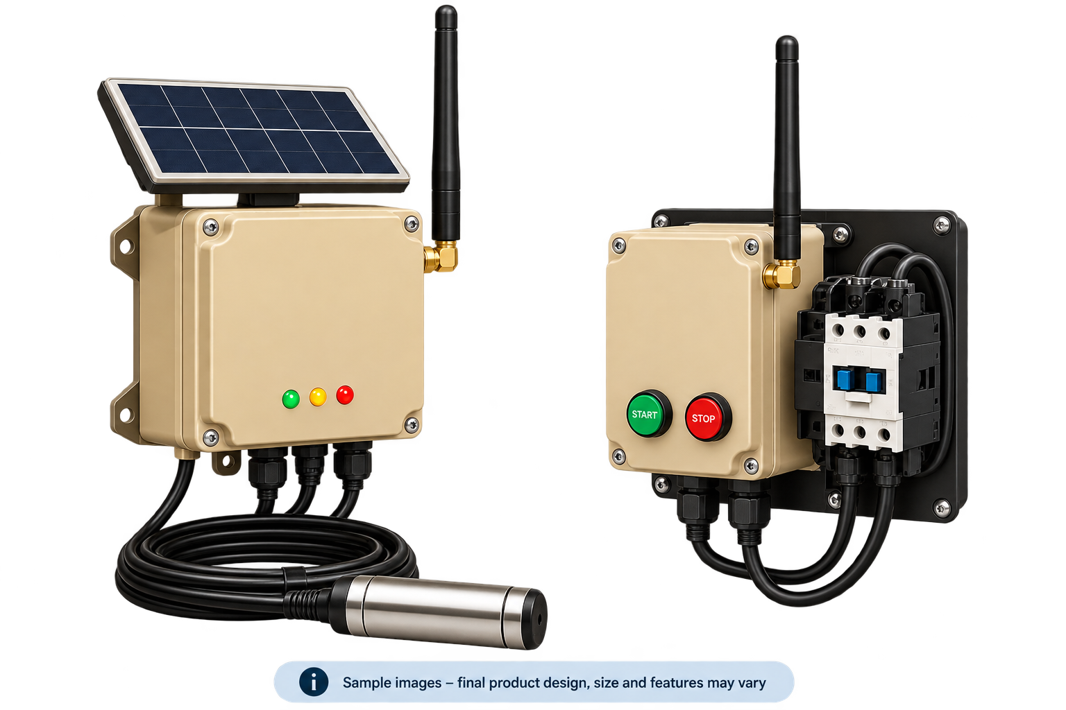 Concept illustrations of CodiFarm tank level monitor and pump controller